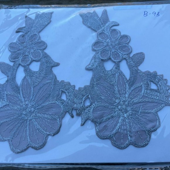 Embroidery Patches Iron One Applique Floral Gray Patches Set of 2 - Picture 6 of 9